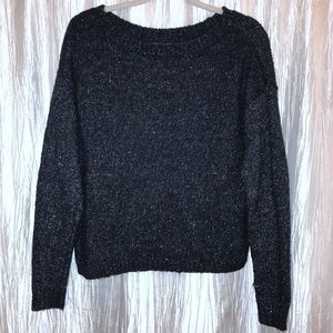 Navy Metallic Knit Crewneck Sweater